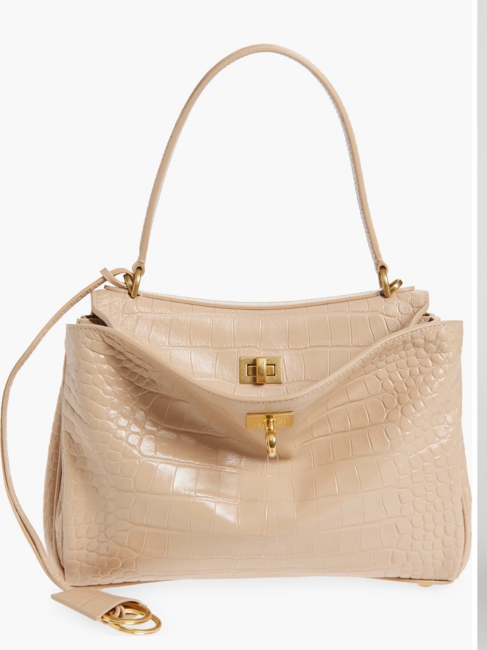 Balenciaga Nude Croc-Embossed Top-Handle Bag